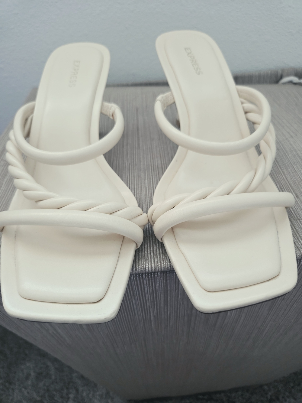 Express Women's Cream Strappy Square-Toe Slide Sandals - Picture 5 of 8